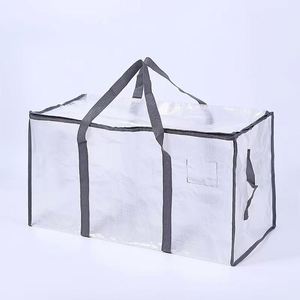Clear Extra Large Heavy-Duty PP Woven Storage <b>Bags</b> <b>Foldable</b> Reusable with Backpack Straps Moving Promotional Shopping Solution - Product Image 5
