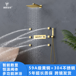 Juego de Ducha de Lujo Dipsi Dei, Dorado Cepillado, Rectangular, Montado en la Pared, Termostático Oculto, con Rociador Manual - Product Image 4