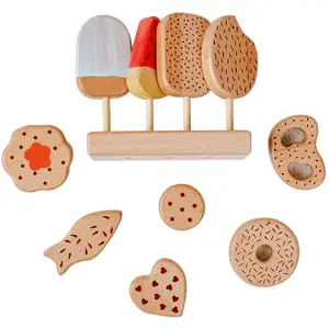나무 아이스크림 세트 쿠키 척 음식 놀이 장난감 상상의 게임 보육 나무 장난감 및 게임 친환경