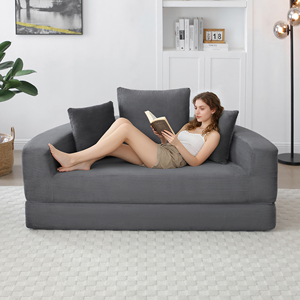 Sofá de Dos Plazas Minimalista con Brazos Curvos, Tapizado en Corduroy Texturizado, Combinable para Espacios Pequeños y Casas de Huéspedes - Product Image 4
