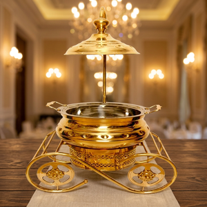 Plat de service de luxe en laiton plaqué or, fait main, de haute qualité, pour buffet traiteur et maintien au chaud des aliments, idéal pour les dîners. - Product Image 3
