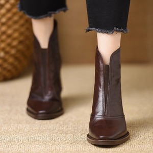 2025 Autumn New Women's High <b>Heel</b> Fashion Boots Back Zipper Chunky Retro Square <b>Toe</b> Slim Ankle Booties - Product Image 3
