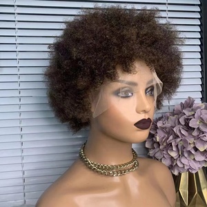 In vendita 613 # Blonde Bomb <span class=keywords><strong>Afro</strong></span> crespo riccio 13x4 pizzo frontale Perruque capelli umani <span class=keywords><strong>parrucca</strong></span> corta taglio Pixie per donne nere - Product Image 5