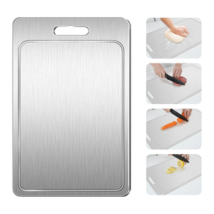 Planche à découper double face en acier inoxydable, nouveau design, avec rainure pour les jus - Product Image 3