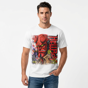 Custom Digital Character Print <b>Men's</b> White Short Sleeve T-Shirt Regular Fit <b>Turtleneck</b> Formal 100% Cotton Knitted Fabric - Product Image 6