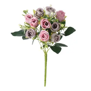 2024丝绸装饰DIY花朵美丽玫瑰牡丹人造花小花束弗洛雷斯家居派对婚礼装饰