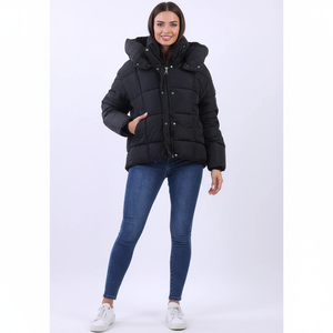Chaqueta acolchada estilo bombardero cálido de Invierno para mujer Tela de poliéster acolchada con líneas decorativas Estilo burbuja acolchada - Product Image 1