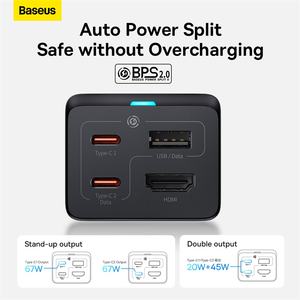 Pour <span class=keywords><strong>baseus</strong></span> GaN5 Pro <span class=keywords><strong>chargeur</strong></span> rapide de bureau 1U + 2C + HDMI 67W avec cordon d'alimentation de 1.5m prise de charge multi-ports - Product Image 6