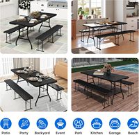 Ensemble de table pliante de pique-nique noire de 6 pieds avec 2 bancs, ensembles de repas portables pour patio, jardin, événements, fêtes, camping