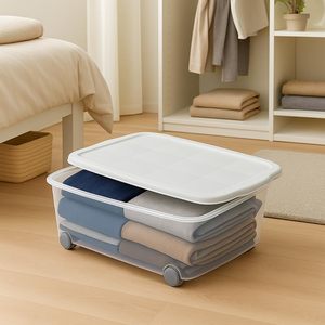 Contenitore Multiuso 60x40x18,5 Cm 24 Litri con Ruote, Scatola Trasparente Salvaspazio per Lavanderia - Product Image 6