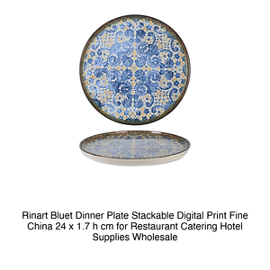 Plato Plano Apilable Bluet Ø 24 cm H 1.7 cm, Porcelana Fina con Impresión Digital Rinart - Product Image 2