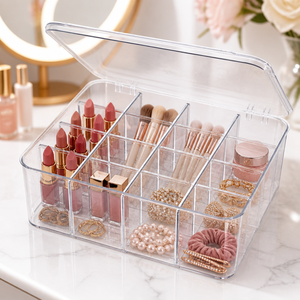 Organizzatore portaoggetti in PET con coperchio a ribalta, scomparti divisi, multifunzione, per cucina, carte, pesca, <span class=keywords><strong>casa</strong></span>, scrivania, impilabile, all'ingrosso - Product Image 4