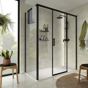 Kit porte <span class=keywords><strong>de</strong></span> <span class=keywords><strong>douche</strong></span> coulissante d'angle <span class=keywords><strong>pour</strong></span> douches néo-angulaires <span class=keywords><strong>de</strong></span> 32 à 36 po-<span class=keywords><strong>Joint</strong></span> en silicone étanche en verre transparent <span class=keywords><strong>de</strong></span> 5/16 po - Product Image 3