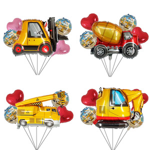 Set de Globos con Temática de Vehículos, Decoración para Fiesta de Cumpleaños de Niños, Globos de Dibujos Animados de Bulldozer, Excavadora, Grúa, Camión de Cemento y Tractor - Product Image 1