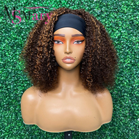 Peluca con diadema de cabello humano doblemente estirado, cabello virgen indio SDD de alta densidad, rizado afro, sin encaje, para mujeres negras