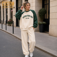 Ensemble de survêtement 2 pièces décontracté pour femme grande taille : Sweat-shirt oversize à col montant brodé à manches raglan et pantalon de jogging à jambes larges