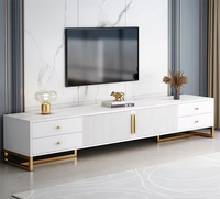 Ensemble meuble TV et table basse moderne blanc et or, grande capacité de rangement, meuble TV pour salon, chambre, mobilier de maison