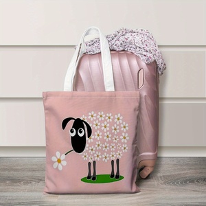 <span class=keywords><strong>Sac</strong></span> fourre-tout en toile imprimé mouton et fleurs, sacs de shopping tendance, <span class=keywords><strong>sac</strong></span> à <span class=keywords><strong>bandoulière</strong></span> de voyage pour femmes, adapté aux courses quotidiennes - Product Image 2