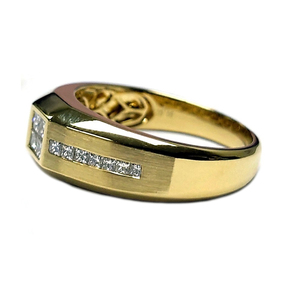 Bague Masculine en Or Jaune Brossé 18K avec Diamant Véritable Taille Princesse Sertissage Invisible Quad Central, Bijoux Fins pour Hommes, Vente en Gros - Product Image 2