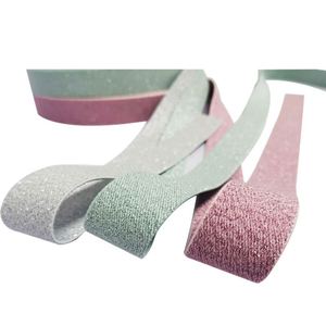 High Density Durable Webbing for Lunch Box Bandage Heavy Duty Elastic Band Pink <b>Glitter</b> Lurex Gold - Product Image 3
