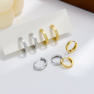 Bijoux minimalistes Boucles d'oreilles en argent sterling 925 10mm 13mm Frosted Glittering <span class=keywords><strong>Bruss</strong></span> Hoop - Product Image 3