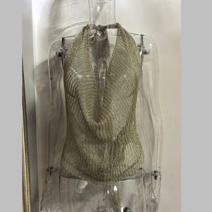 <span class=keywords><strong>Top</strong></span> Corto de Malla Transparente con Lentejuelas para Mujer, Estilo Sexy, Espalda Descubierta, Cuello Halter, Camiseta sin Mangas para Salir de Fiesta, Verano 2026 - Product Image 5