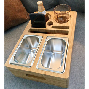 Wooden Couch Cup Holder Tray Bamboo Drink Snack <strong>Caddy</strong> With Remote Control and Phone Holder - Product Image 4