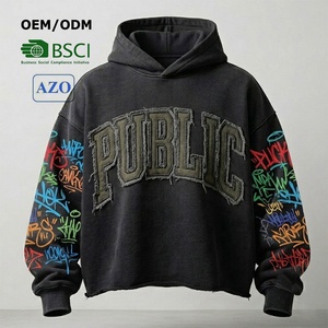 Fabricant OEM/ODM – Sweat à capuche homme personnalisé, style vintage, broderie appliquée, streetwear, coupe oversize, imprimé graffiti, tissu épais - Product Image 1