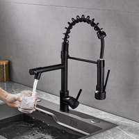 Robinet de Cuisine Mitigeur à Bec Plongeant Pliable et Orientable en Acier Inoxydable 304 Noir Mat, Eau Chaude et Froide, Monocommande