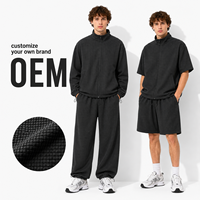 Ensemble de survêtement micro-à carreaux pour homme avec logo personnalisé, veste de survêtement texturée oversize et pantalon de jogging, ensemble streetwear deux pièces OEM