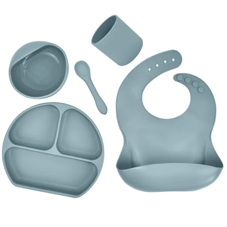 Custom Baby Bib Gift and Kids BPA free Silicone Baby Led Weaning Feeding Set Products High Chair Baby Feeding Supplies