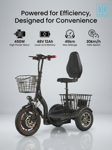 Scooter <span class=keywords><strong>électrique</strong></span> à 3 roues 48V 450W, tricycle, batterie au plomb-acide 12Ah, autonomie maximale de 45 km, vitesse maximale de 30 km/h, tricycle <span class=keywords><strong>électrique</strong></span> pour adultes - Product Image 3
