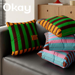 Okay Striped Pillow Cases <b>Square</b> Dutch Velvet Breathable Home Decor Cushions With Inserts - Product Image 2