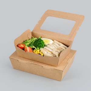 Biểu tượng tùy chỉnh có thể tái chế chống rò rỉ nâu kraft giấy đưa ra container thực phẩm với cửa sổ trong suốt - Product Image 2