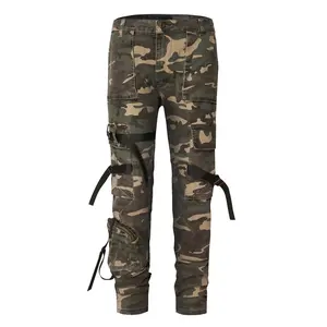 TopShow Custom Mens Trousers Casual Over Size Cargo Pants Cotton Zipper Washed Flared Cargo Pants