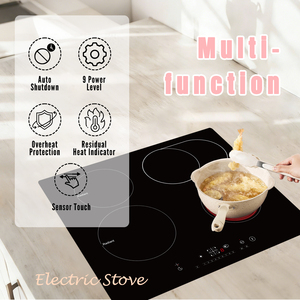 Table de cuisson électrique radiant 6000W avec commande tactile, plaque de cuisson électrique 24 pouces 4 brûleurs, plaque de cuisson en céramique encastrable - Product Image 4
