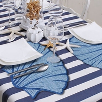 Parures de coquillages de mer d'été brodées de perles, sous la assiette, accessoire de décoration pour la maison, en polyester
