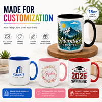 Taza de Sublimación Personalizada al por Mayor de 15 oz, Impresión Interior a Color, Taza de Cerámica para Sublimación con Asa de Color