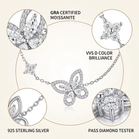 Collier papillon GRA Moissanite en argent sterling 925, pendentif VVS couleur D, collier ras du cou pour femmes, bijoux fins de haute qualité