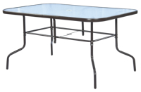 Table de salle à manger rectangulaire d'extérieur en fer forgé avec plateau en verre et trou pour parasol, idéale pour patio, jardin et fêtes