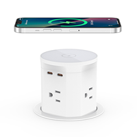 Enchufe de escritorio emergente de 86 mm con cargador inalámbrico de 15 W, USB-C PD de 20 W y 4 tomas de CA, regleta de alimentación retráctil oculta