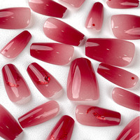 Uñas Postizas 3D de Lujo en Color Rojo Cereza, 30 Piezas, Acabado Brillante, Fáciles de Aplicar, para Tiendas de Belleza