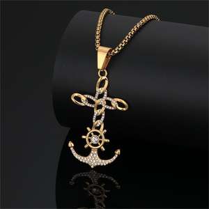 Hip Hop Cruz ancla chapado en oro no deslustre Cubic Zirconia Pvd no deslustre impermeable Acero inoxidable joyería colgantes hombre - Product Image 3