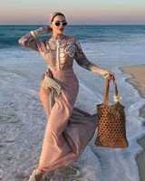 Maillot de bain modeste musulman UPF 50+ anti-UV, burkini fin à séchage rapide, ensemble 2 pièces imprimé, chemise et bas de bain intégrés