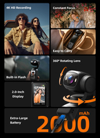 DJ01 360 °   Cámara de Acción con Rotación, Certificación CE, FCC y RoHS, Compatible con Tarjeta TF de 128GB, 4K Ultra HD, Vlog, Cámara de Mano con Luz Integrada