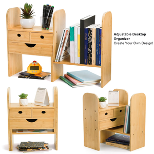 ตู้ลิ้นชักไม้ไผ่ปรับระดับได้ 3 ชั้น ขยายได้ ใช้เป็นชั้นวางหนังสือบนโต๊ะทำงานสำหรับบ้านและสำนักงาน - Product Image 1