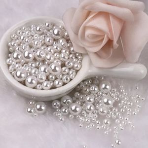 ไข่มุกพลาสติกสีขาวเบจ ขนาดผสม 3-8 มม. มีรูสำหรับทำเครื่องประดับ - Product Image 4