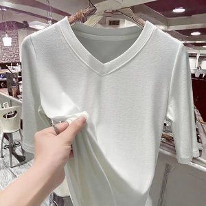 Camiseta de Verano para Mujer, de Poliéster/Algodón, Tejido Sólido Antipilling, con Cuello en V y Manga Mariposa, Estilo Casual para Otoño, en Liquidación - Product Image 3