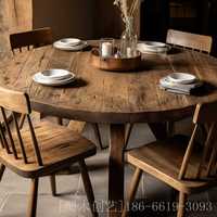 Amerikanischer Landhausstil Massivholz Runder Esstisch mit Klappbarem Verstecktem Stauraum & Drehplatte Antikes Vintage-Design für 6 Personen