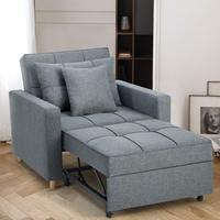 Canapé-lit Shiyi de 40 pouces et fauteuil convertible 3 en 1, ensemble multifonctionnel réglable et inclinable, tissu en lin sur cadre en bois